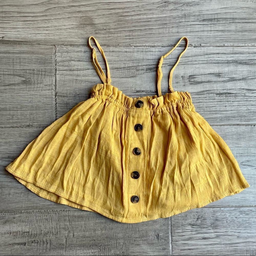 American Eagle Outfitters Cropped Flowy Spaghetti Strap Tank Top Gold/Yellow Sm